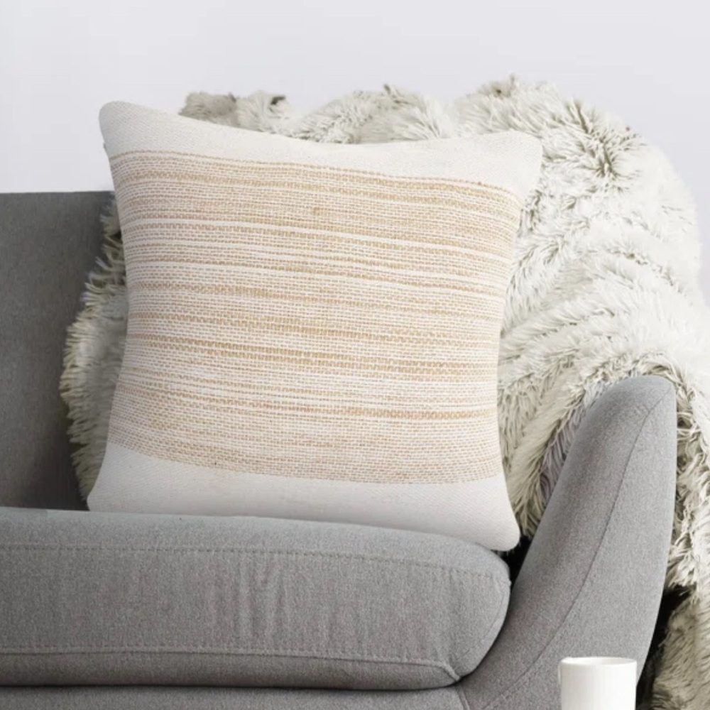 Beige and White Cotton & Jute Pillow 20x20